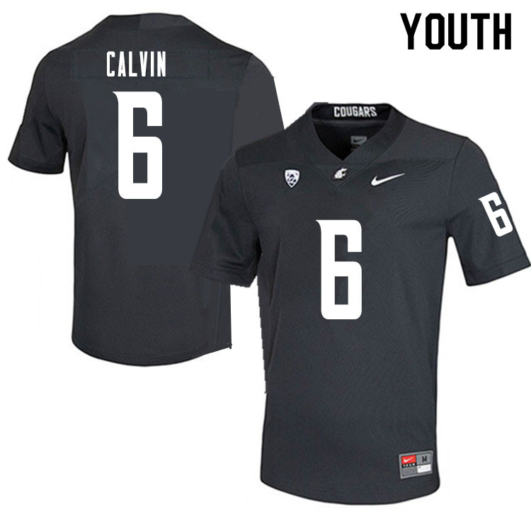 Youth #6 Jamire Calvin Washington State Cougars College Football Jerseys Sale-Charcoal
